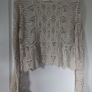 Cream Crochet Long Sleeve Top